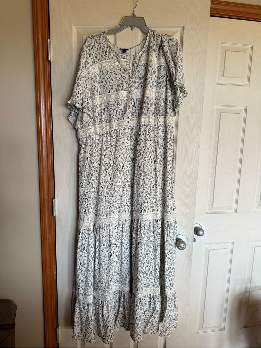 Light Gray Floral Maxi Dress with Tiered Skirt